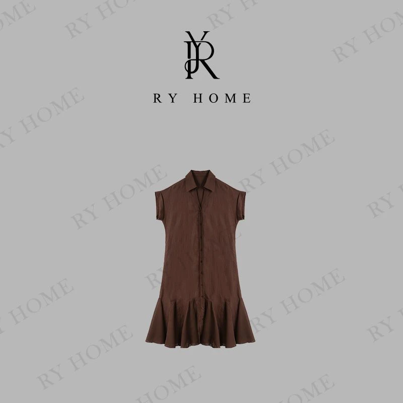【容雨RYHOME】亚麻莱赛尔混纺新款宽松衬衫连衣裙252L1445