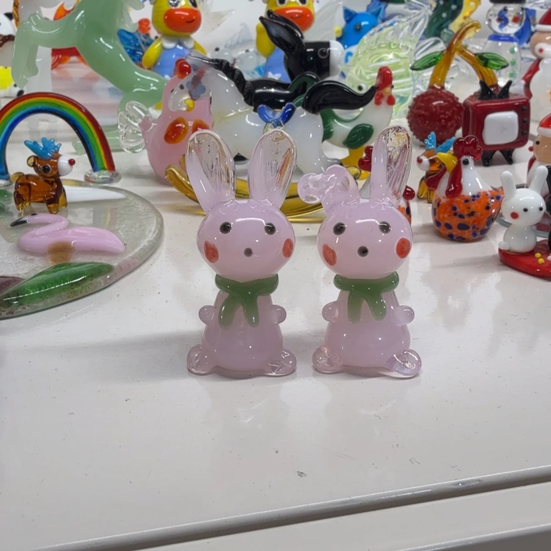 琉璃手工艺品一对小兔