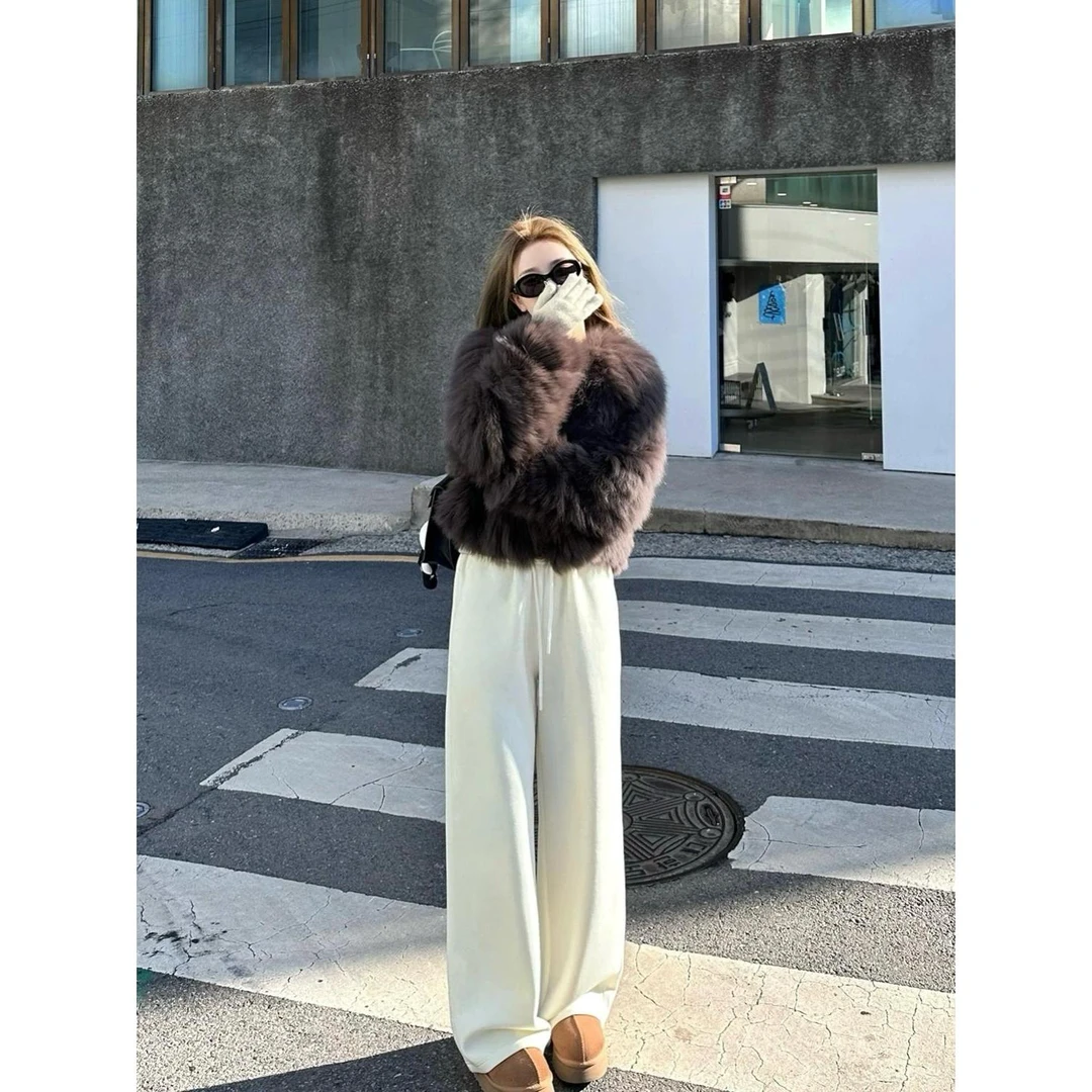 【特厚羊羔绒】升级新款糯米昵阔腿裤秋冬亲肤窄版显瘦直筒休闲裤女