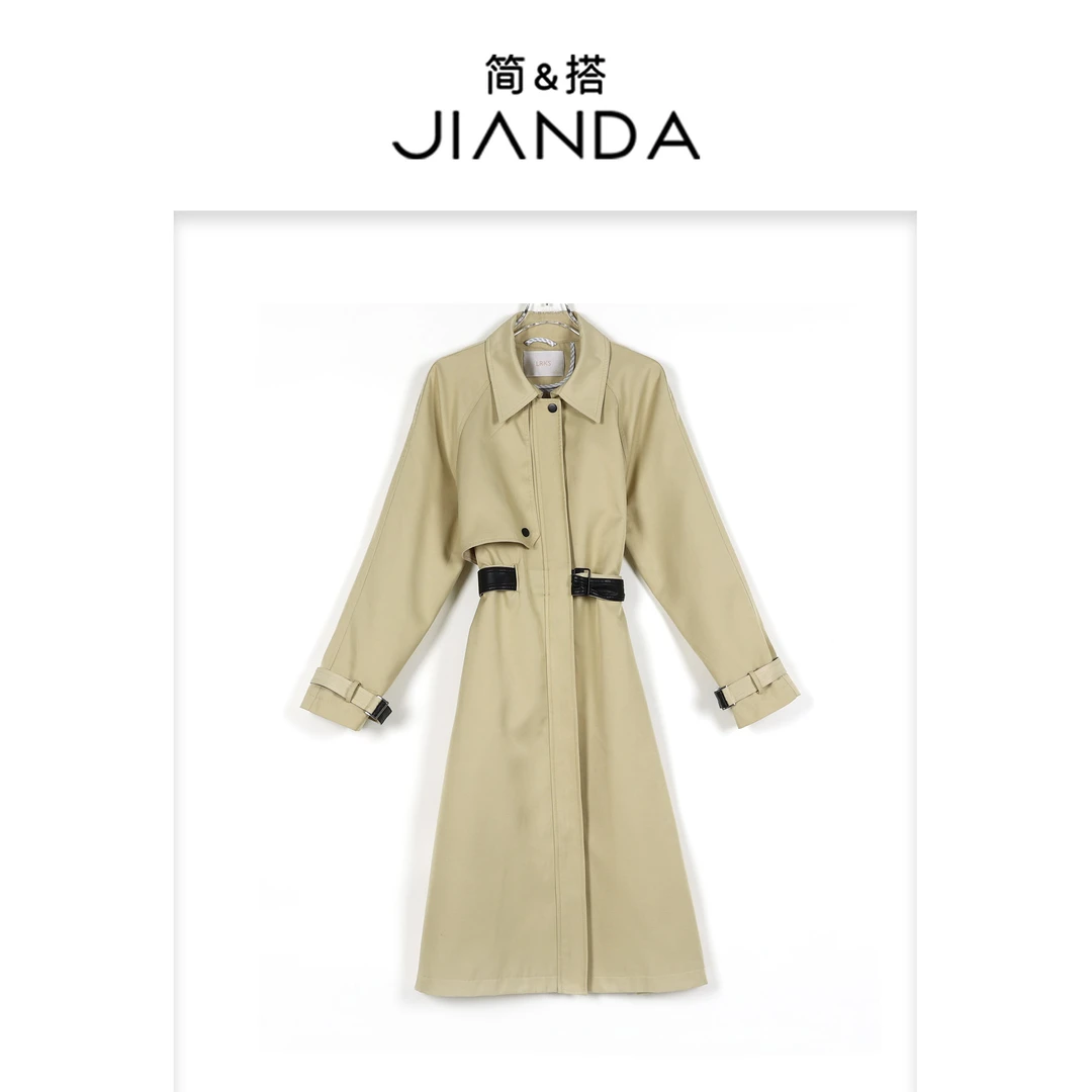 简&搭【千屿Sheila】翻领腰带长款风衣251-FY/0216-2009