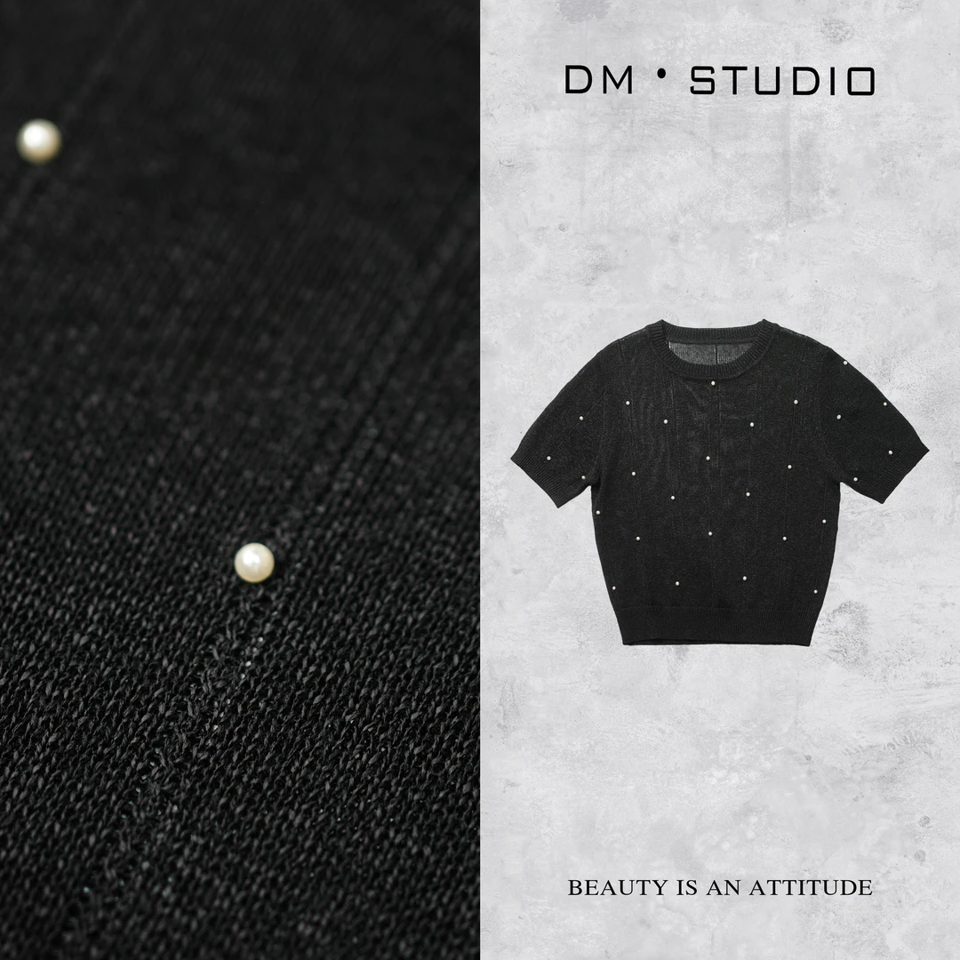 DEDM•STUDIO/极简风气质纯色珍珠和纸纱短袖上衣2503ZZS/A65001