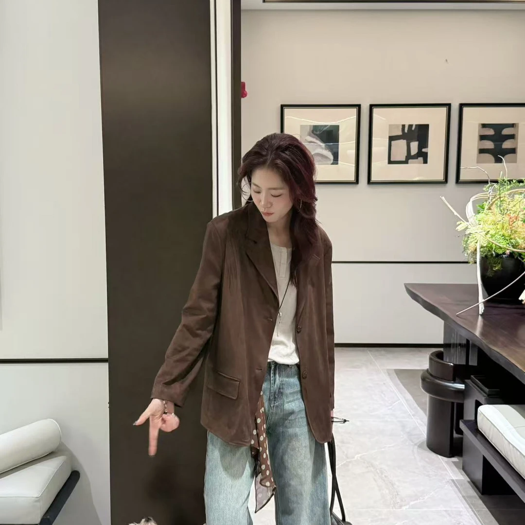 棕色高级感休闲西装外套女2025秋季新款宽松西服上衣