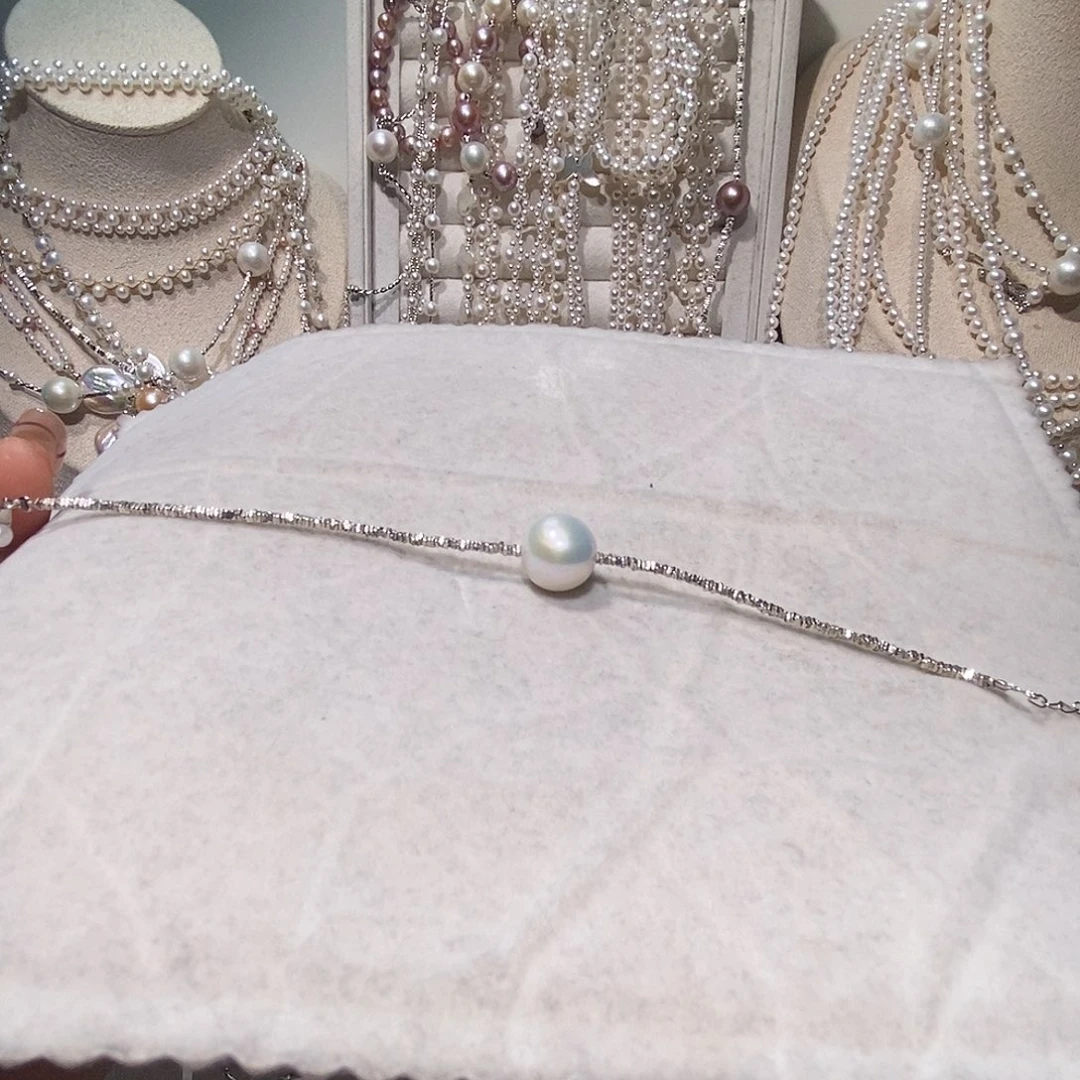 淡水珍珠手链银S925镶嵌炫彩琉璃路路通手链