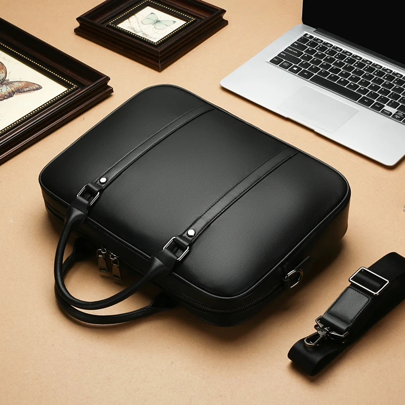 商务男士公文包头层牛皮横款方形手提包A4文件包通勤简约英伦包袋