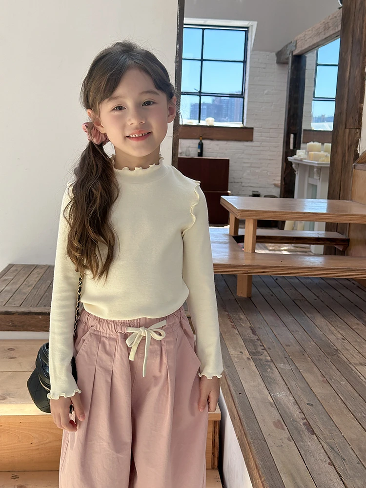 【现货】女童春季甜美叠穿内搭设计感木耳花边打底衫 25A034