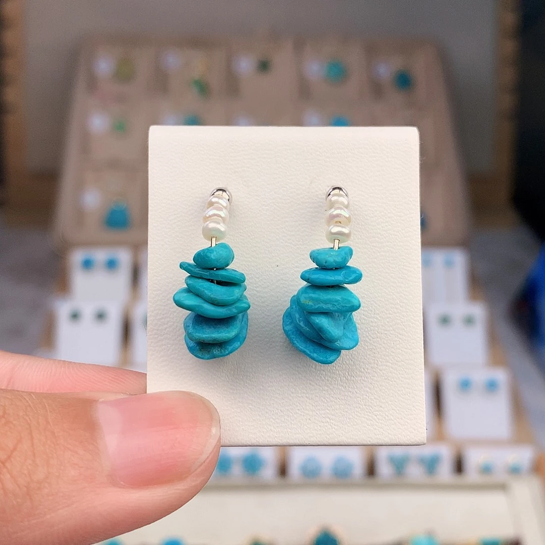 乖***银S925镶嵌绿松石耳饰