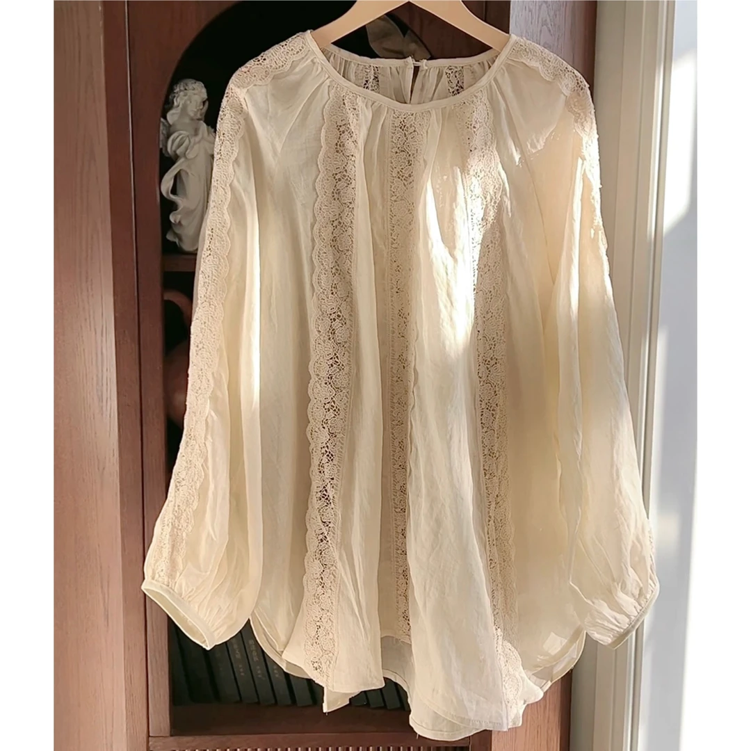 木木家 镂空拼花苎麻衫