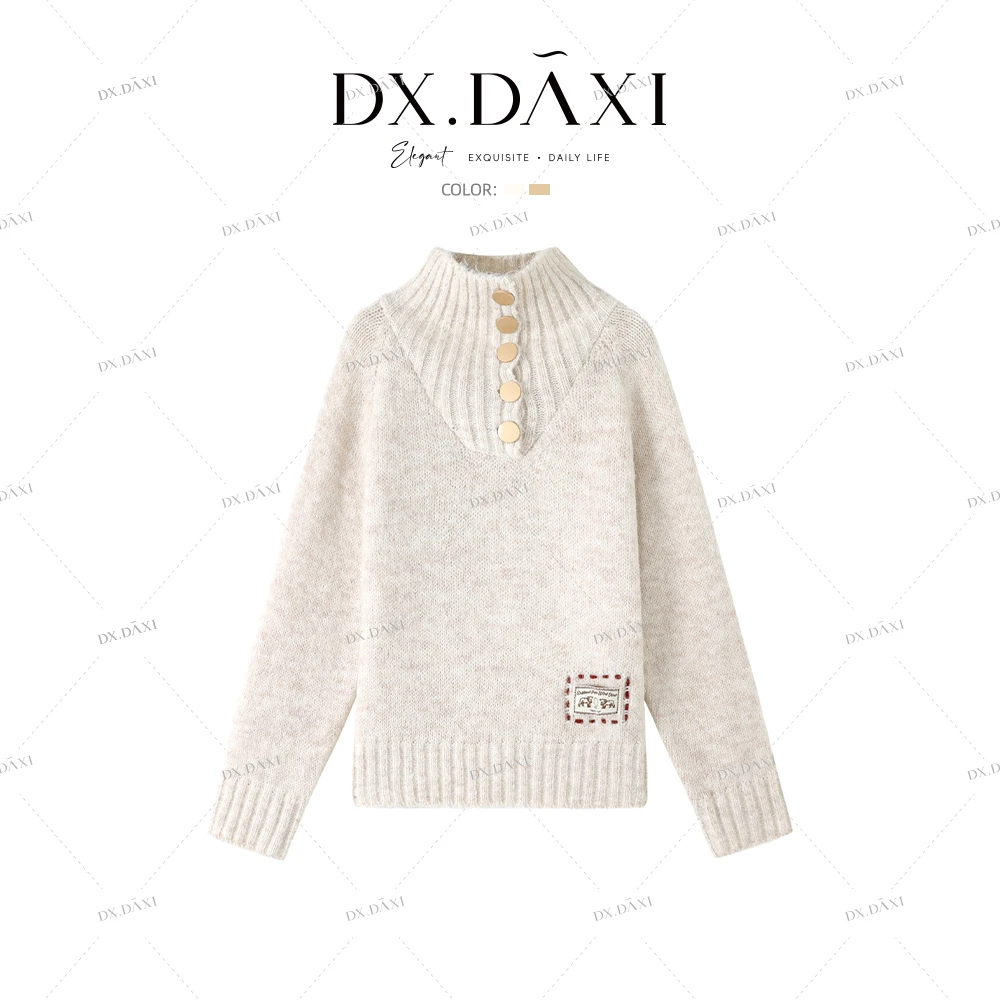 DX.DAXI【落日咖啡店】新款高领针织衫百搭冬季套头毛衣女加厚