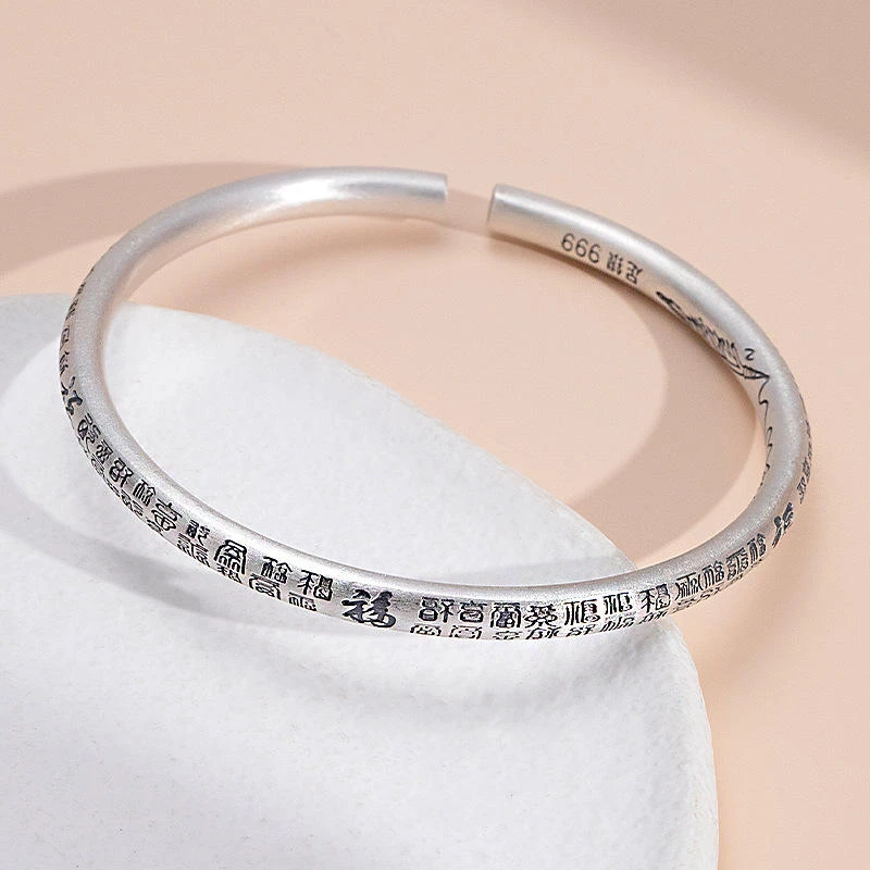 足银999纯银手镯女古法泰银印花万福字镯子实心小众新款手环礼物
