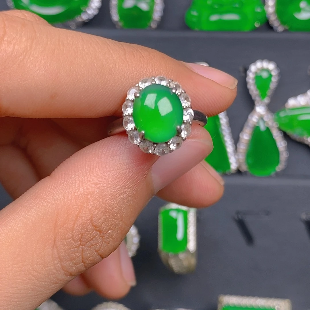 银S925镶嵌戒指翡翠戒指