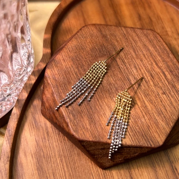 18k金双色流苏耳钉SJ6656