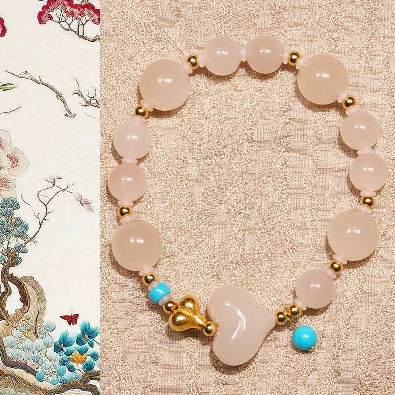 18k金藕粉美松爱心“初禾”新中式时尚手链（约卡8+10mm）OFSL2