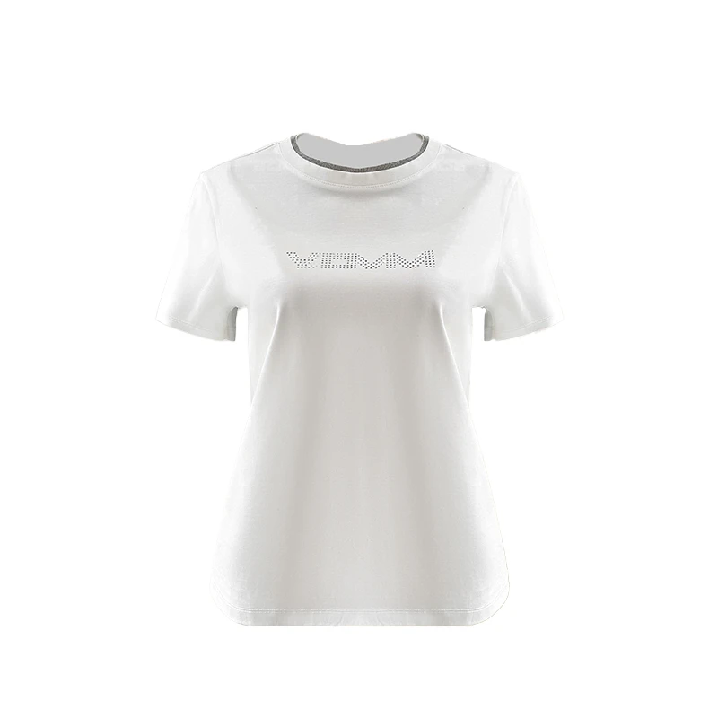 【冰清玉洁】链条拼接莫代尔蚕丝顺滑舒适字母烫钻设计T恤6S27T0225