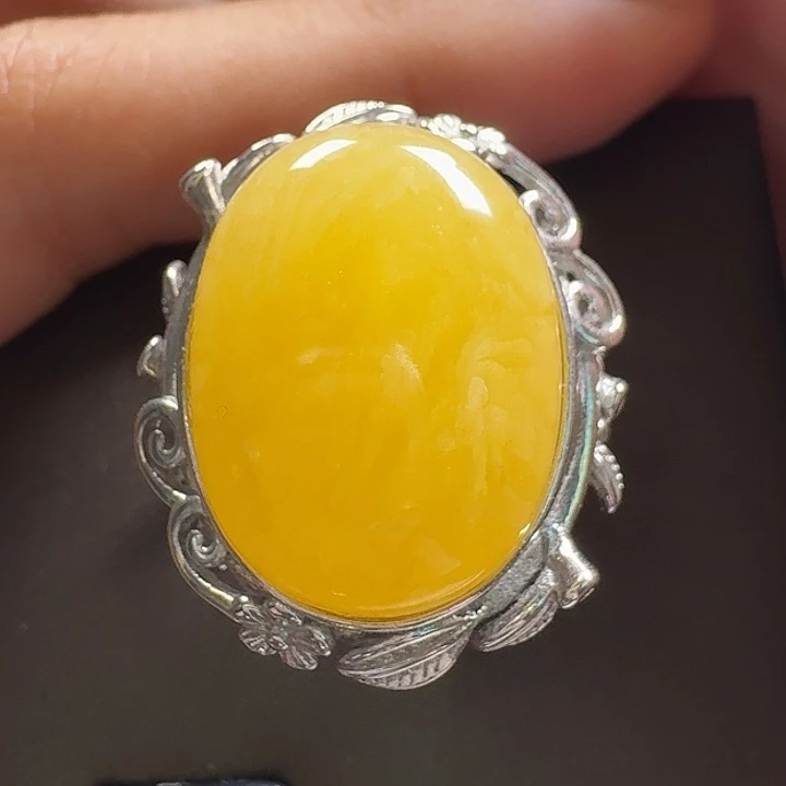 蜜蜡银S925镶嵌戒指戒指