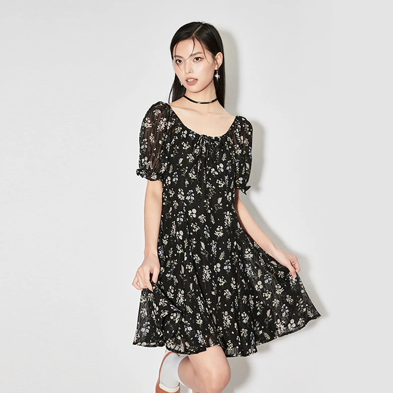 时尚方领甜美连衣裙2025碎花韩系温柔JKL379307