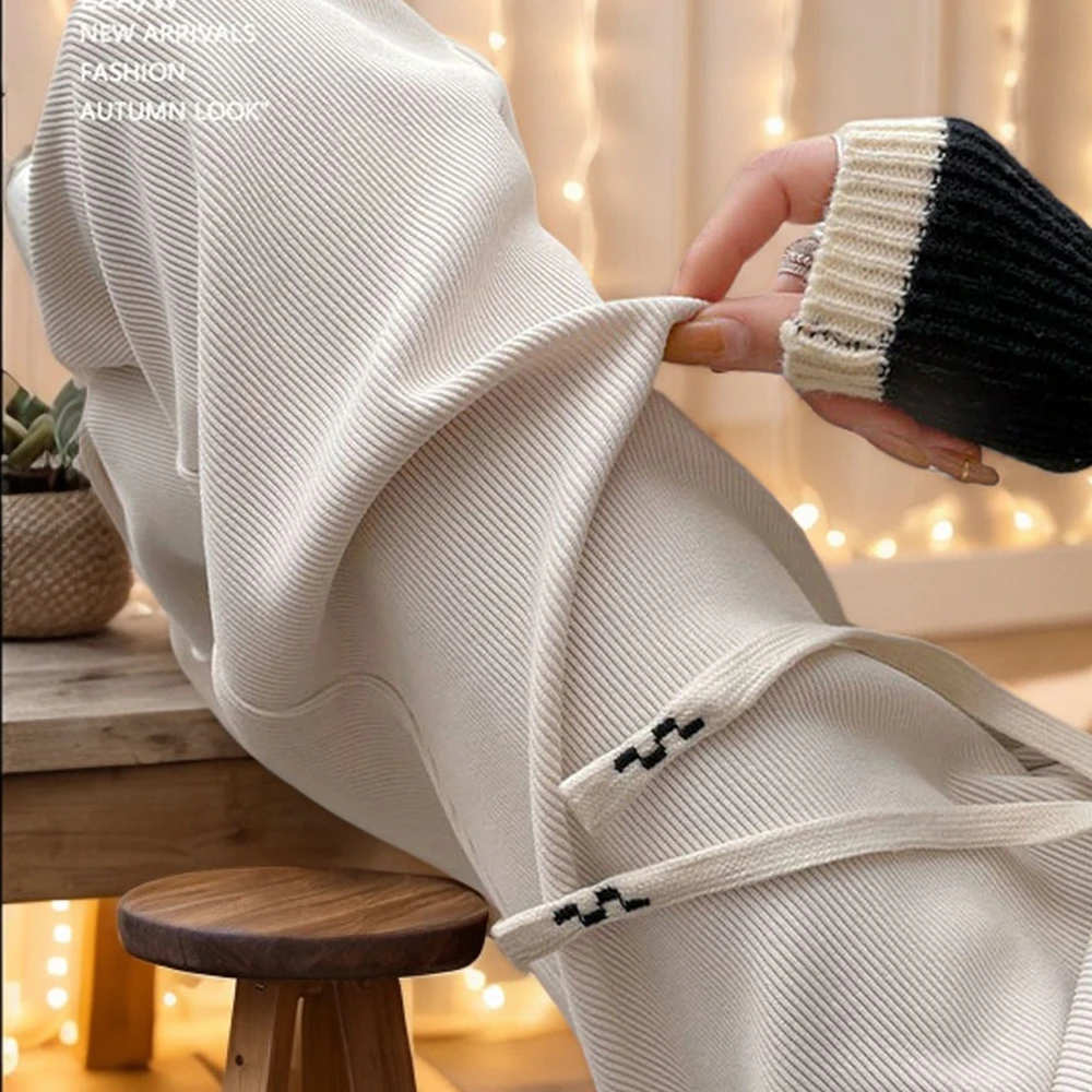 【春季薄款欧棉绒】阔腿裤女窄版宽松高个子高腰直筒休闲垂感长裤