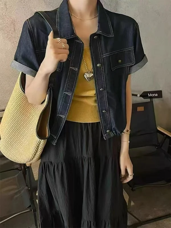 大娟2541春夏短款时尚显瘦牛仔短袖外套女