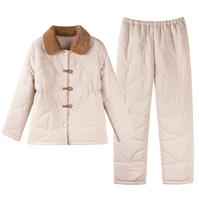 睡衣女新款冬季冬天夹棉三层加厚加绒保暖秋冬款家居服防风妈妈装