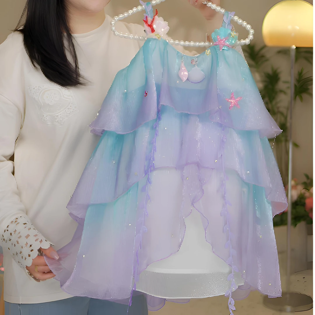 （美人鱼）女童夏季连衣裙吊带梦幻美人鱼彩虹渐变色2025新款洋气
