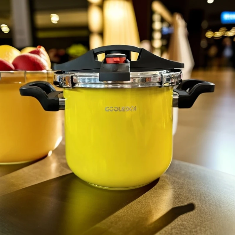 黄色戈乐迪炫彩珐琅色0氟不锈钢7升120kpa大容量304不锈钢高压锅