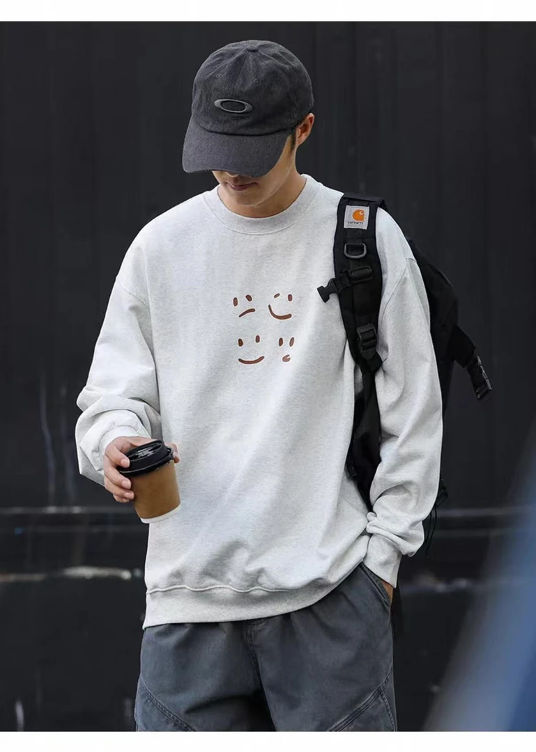 300斤大码男士美式棉质圆领印花卫衣秋冬加绒套头宽松男款长袖t恤