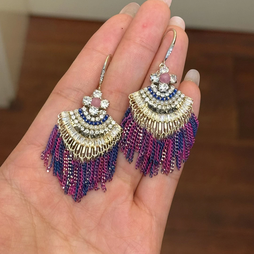 铜合金合成锆石耳饰 E0239 东大门定制高级手工流苏波西米亚度假