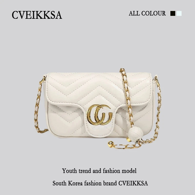 CVEIKKSA包包女新款2025年夏季菱格小金球链条包单肩斜挎小包