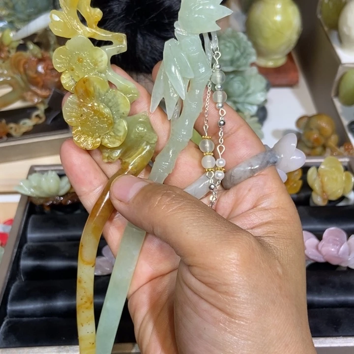 浮***白蛇纹石玉未镶嵌发饰