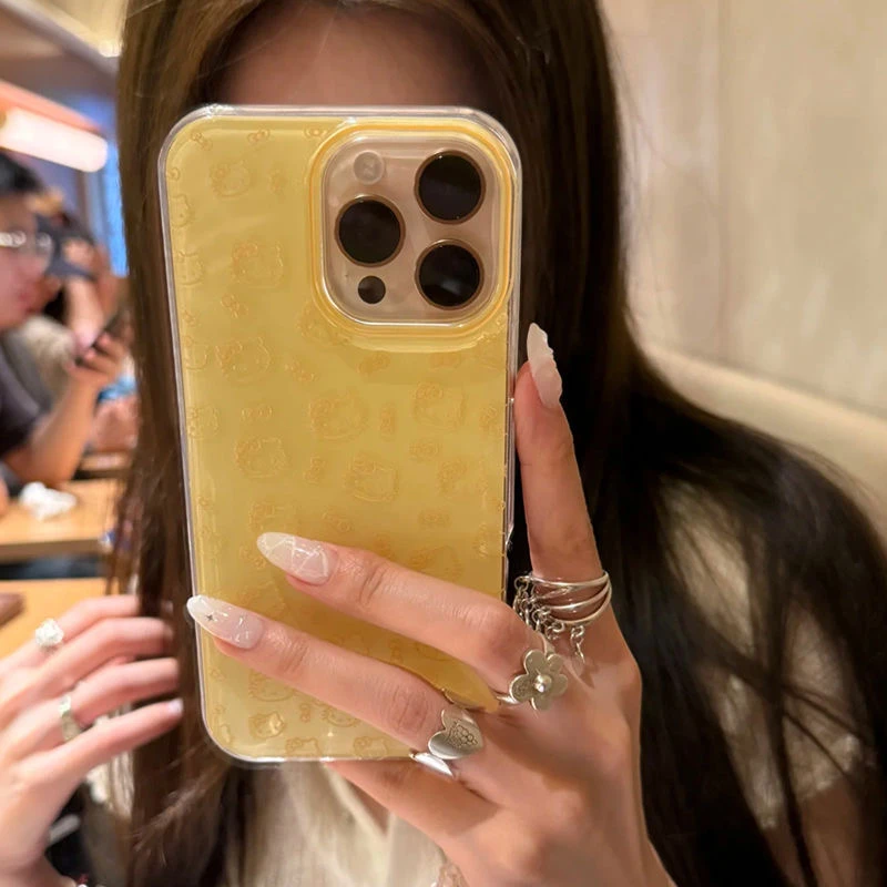 可爱线条KT猫苹果适用苹果16/15手机壳iPhone14透明13/12创意防摔