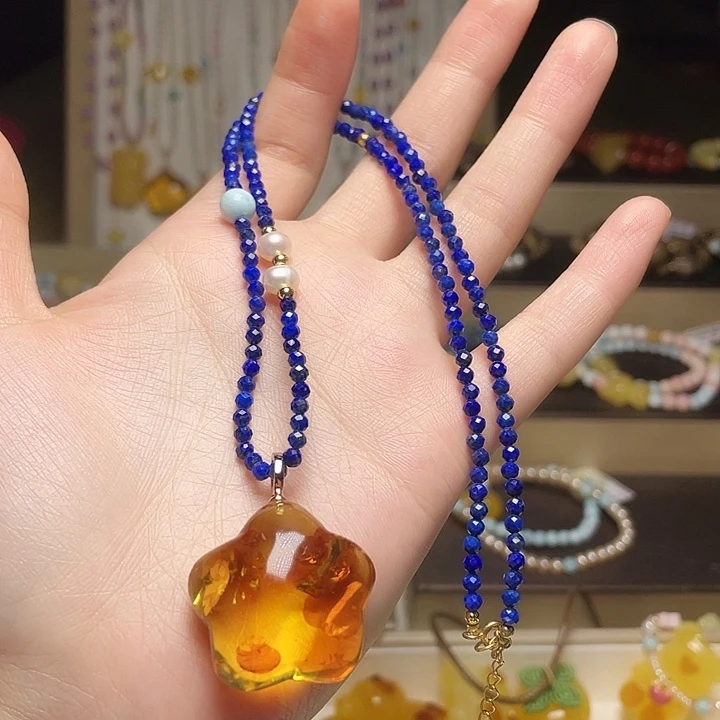 琥珀银S925镶嵌裸石吊坠