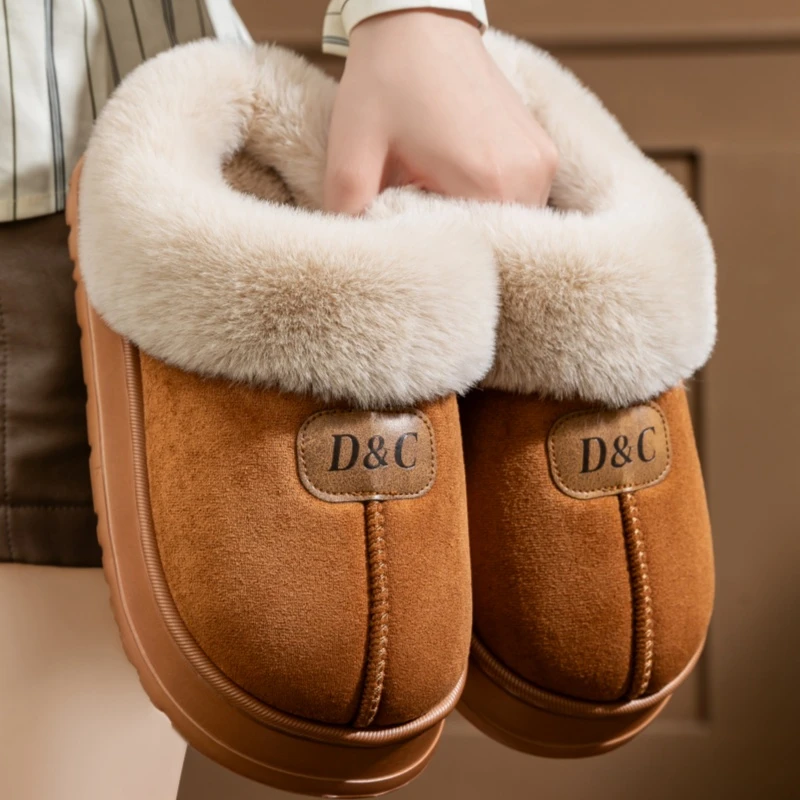 秋冬季时尚厚底时尚雪地靴男女情侣款加厚棉鞋厚款毛口棉拖鞋