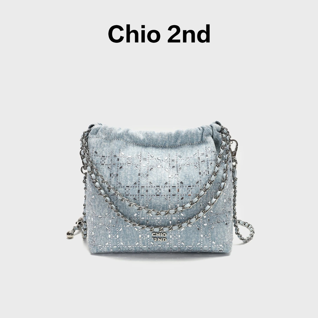 南风Chio2nd 水桶包 女2025新款浅牛仔蓝链条包