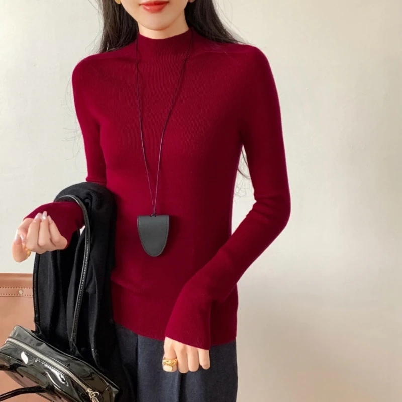 【宫佩Cocoa小苏】100%羊毛半高领针织打底衫女内搭修身显瘦高级感