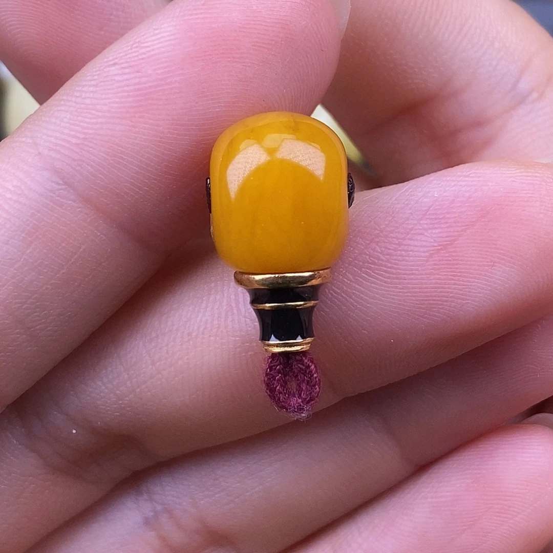 18K金镶嵌琥珀裸石11mm 蜜蜡金塔三通