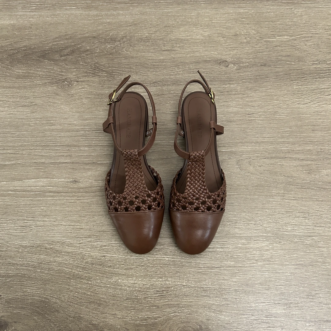 Dannyfrey复古风圆头蜥蜴纹编织拼色女新款T字带百搭脚腕绊带凉鞋