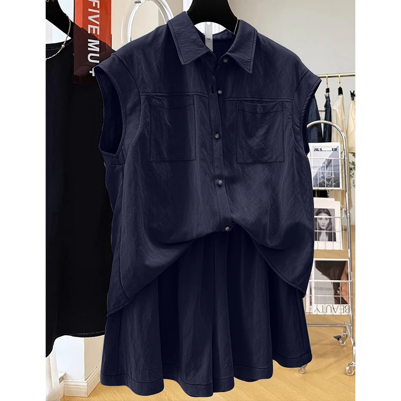 2025新款夏季时尚套装女慵懒风穿搭一整套女衬衫阔腿短裤两件套