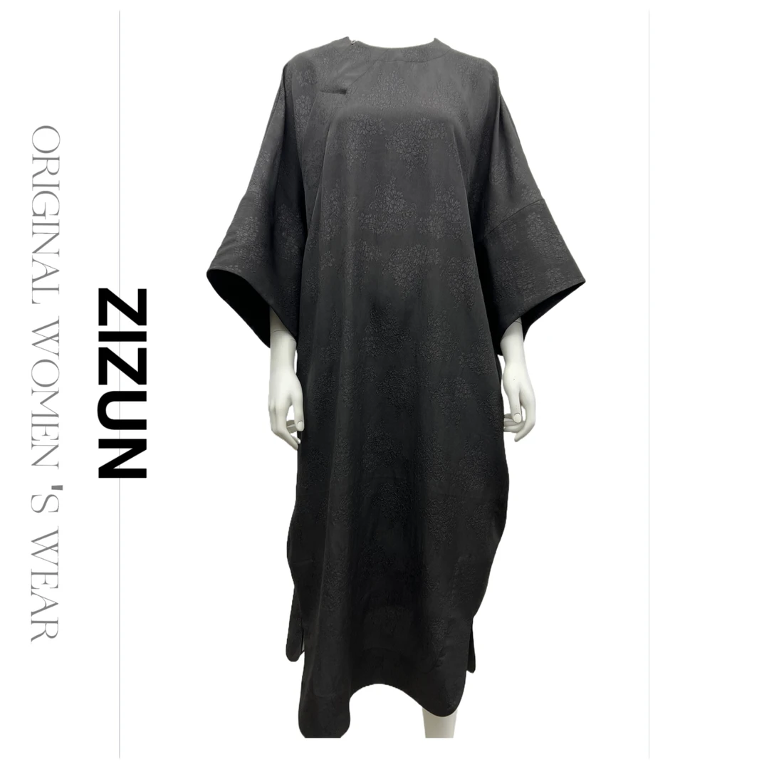 ZIZUN/姿の尊25春夏设计师新中式圆领香云纱袍子连衣裙
