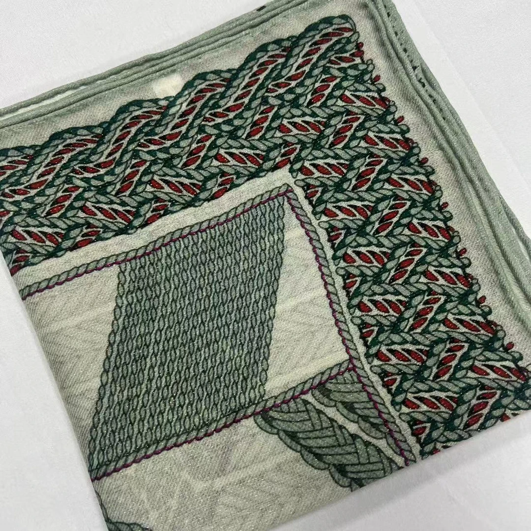 1米金丝羊毛方巾-绳结圆盘 95cm丝巾