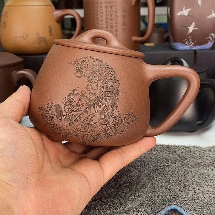 茶杯紫砂虎啸山林紫泥石瓢