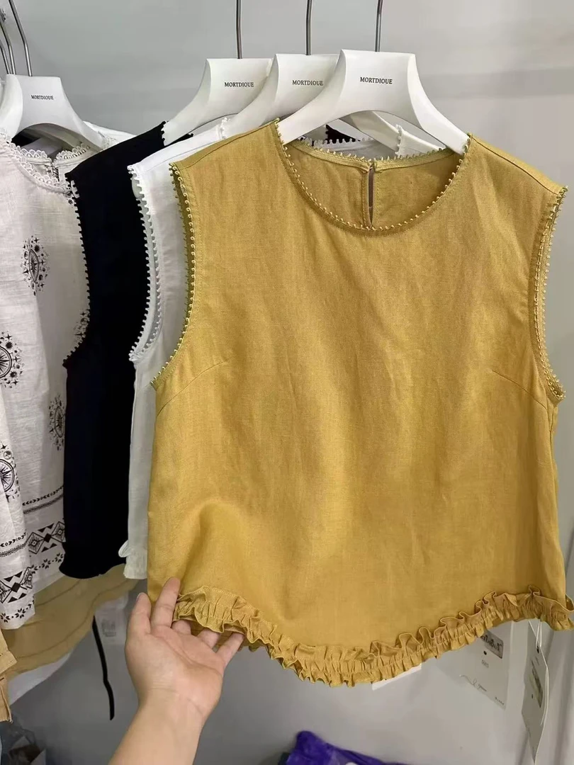 buding衣橱 夏季新款韩系圆领宽松显瘦木耳边无袖小衫