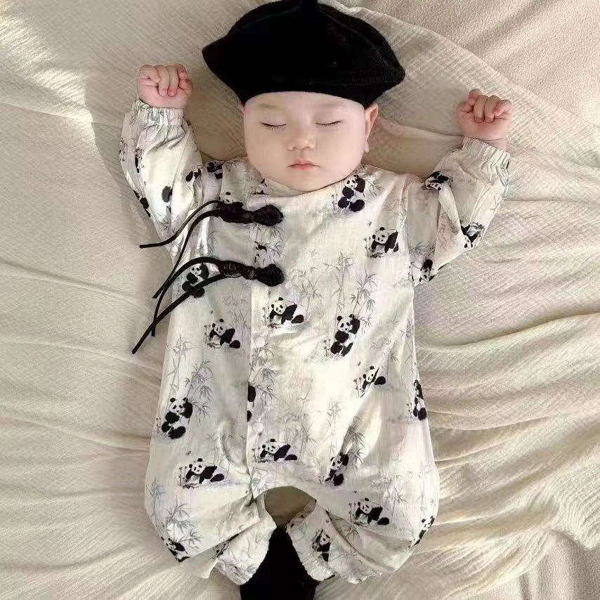 婴儿春秋中国风宝宝连体衣新中式百天满月双层服哈衣爬服