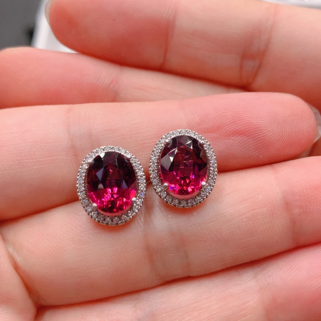 *****石榴石耳钉银S925镶嵌