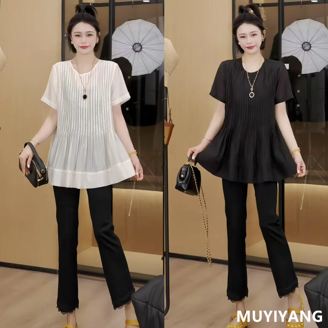 【百褶】小百褶荷叶边高定版短袖小众 衣长71 25-098#衣服