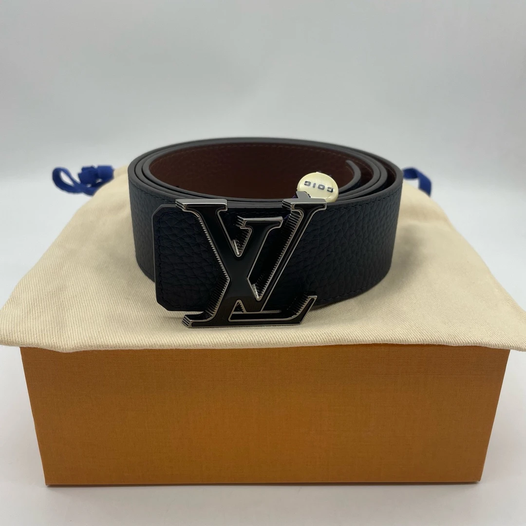 99新 LouisVuitton/路易威登 100码黑银扣荔枝纹双面腰带13278988