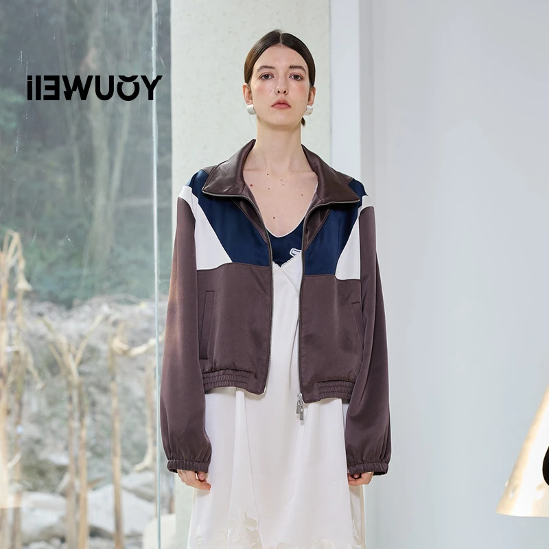 有尾YOUWEI（线上专属）醋酸拼接校服休闲茄克短款Y2325107运动时尚