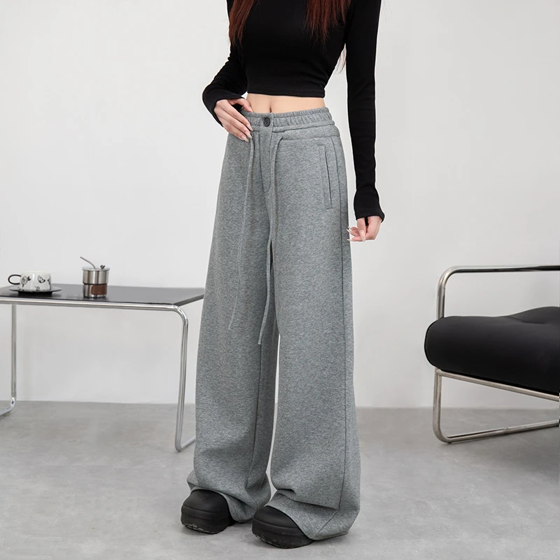 不挑身材巨好搭新款秋冬高腰阔腿女款休闲裤宽松显瘦垂感拖地卫裤
