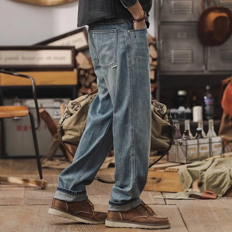 冰丝超薄款牛仔裤男夏季美式复古水洗直筒裤男潮流莱赛尔凉感长裤