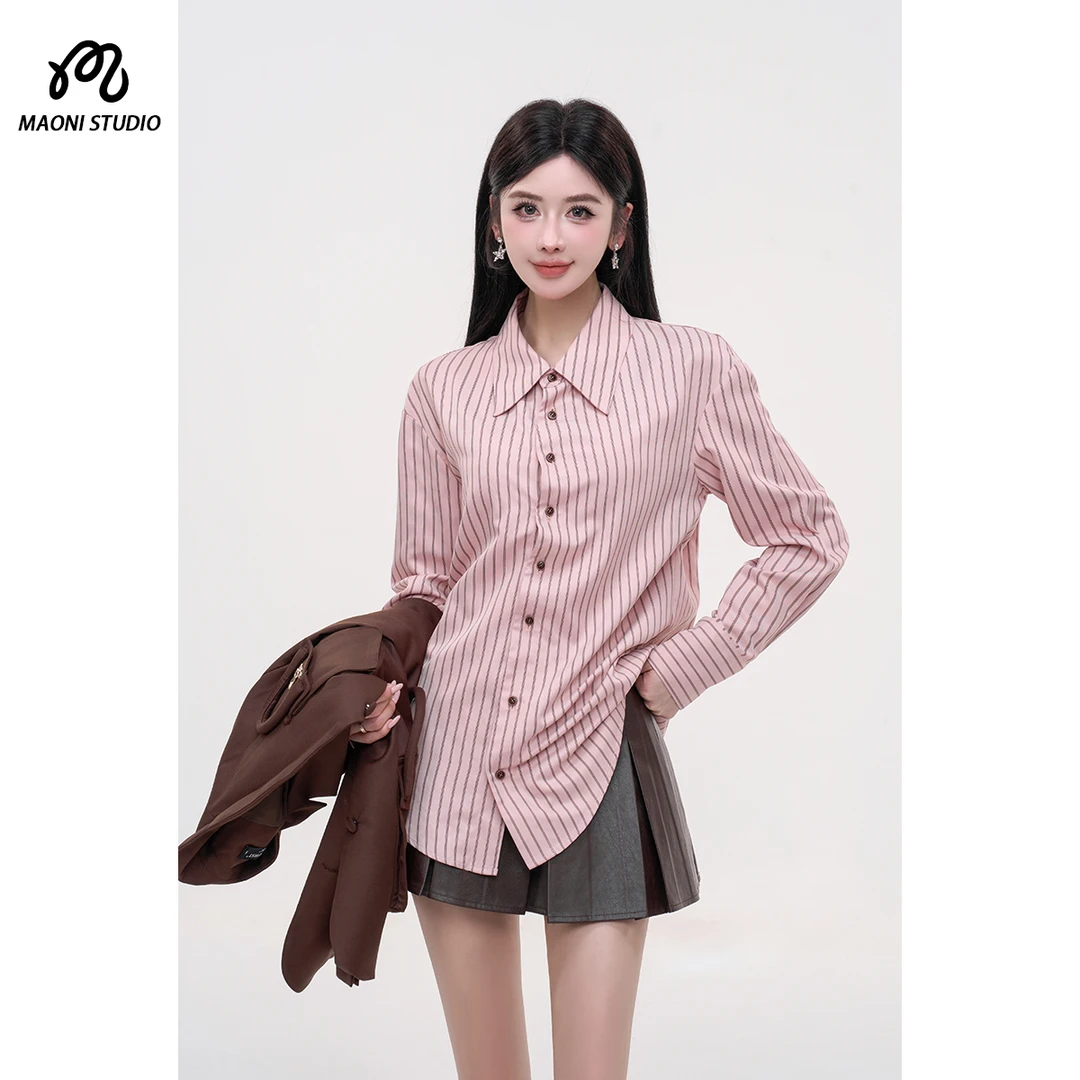 毛妮LADIEST【条纹甜心】法式条纹衬衫女早秋宽松休闲L2349