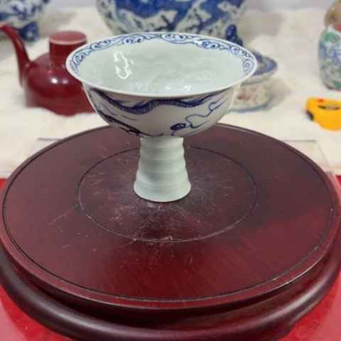 真***术一个青花龙问高足杯