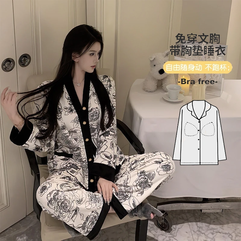 【带胸垫】月子服春夏薄款产后长袖孕妇睡衣喂奶透气产妇哺乳家居服